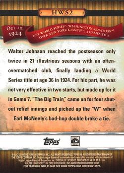 2010 Topps - History of the World Series #HWS2 Walter Johnson Back